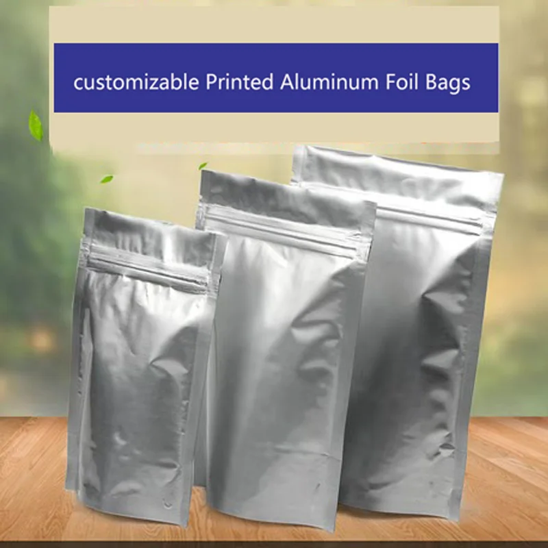 

30Pcs Silver Pure Aluminum Foil Bags Stand Up Package Bags Self Sealable Ziplock Bag With Zipper for Coffee Bean Spice Storage
