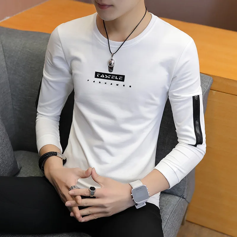 

Spring New Style Long-sleeved T-shirt Men's Korean-style Slim Fit Base Shirt Men T-shirt Teenager Students MEN'S Top