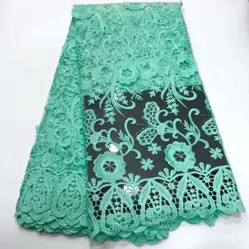 

2019 African Net Lace Fabric, High Quality Elegant Green Sequins Nigerian Wedding Lace Fabrics 5Yards Sequins French Tulle lace
