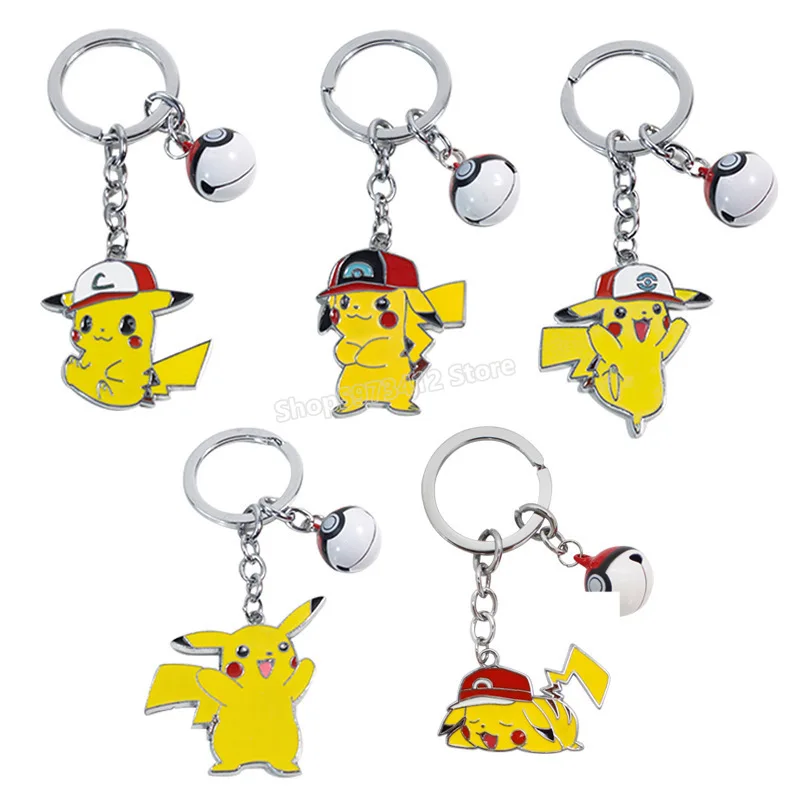 POKEMON Key Chain Pikachu Cartoon Pocket Monsters Drop Oil Synthetic Metal Not Rust Pendant Poke Ball Bell Key Chain Teens Gift afbeelding