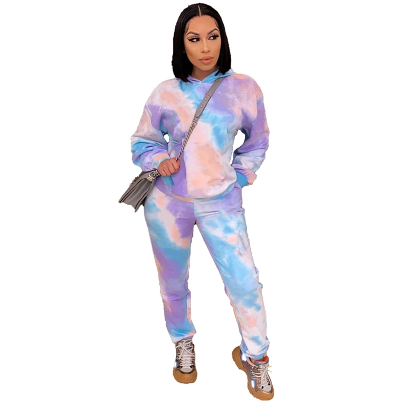 

New Arrival Casual Tie-dye Printed Hoodie Sweatshirt Pant Set