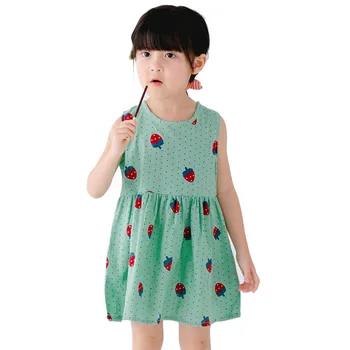 

2020 New Girls Clothing Summer Girl Dress Children Kids Berry Dress Back V Dress Girls Cotton Kids Vest dress Children Clothes