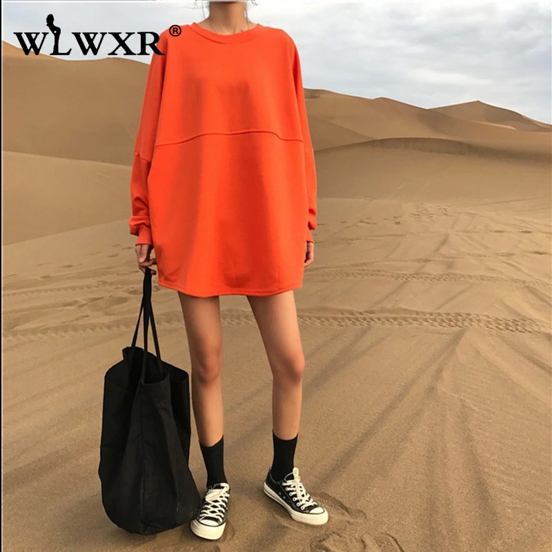 WLWXR повседневное белое негабаритное платье с капюшоном Толстовка Женские топы с принтом букв свободная Длинная толстовка с капюшоном Женский пуловер