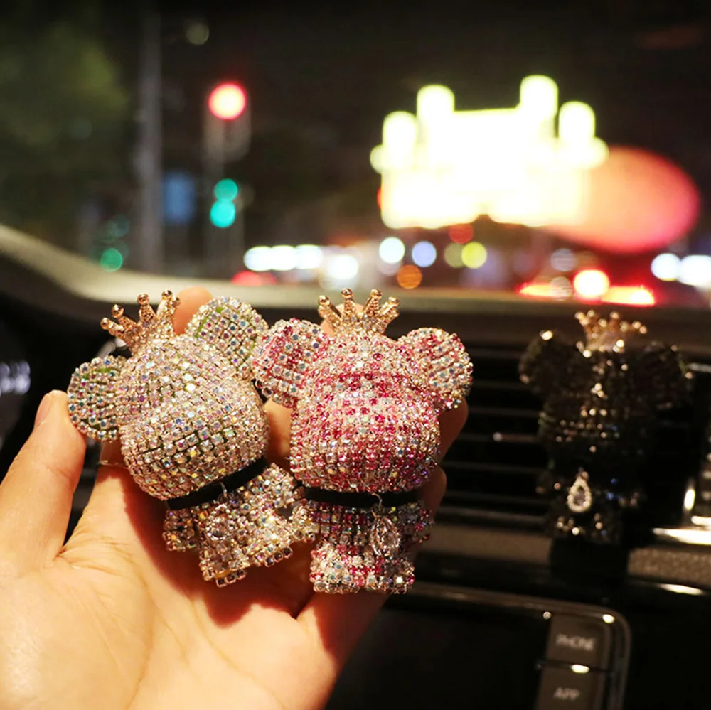 

Car Styling Air Freshener Clip Decoration Bling Bling Gloomy Bear Handmade Air Outlet Vent Decor Rhinestone Car Accessories