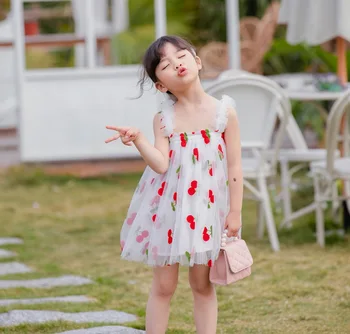 

Embroidered Girl Dress 2020 Summer New Style Cherry Carrot Flower Cute Gauze Slip Princess Dress Baby Clothes E90112