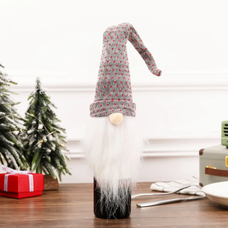 Рождество Decoracion Navidad крышка бутылки вина длинная шляпа плюшевый гном крышка бутылки вина Топпер праздник обеденный стол украшения
