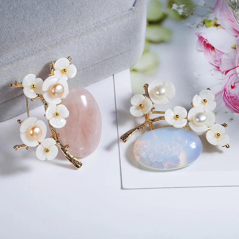 KingDeng Brooch Crystal Natural Pearl Flower Pink Brooches for Women Copper Personalized Cute Jewelry Fashion Enamel Pin