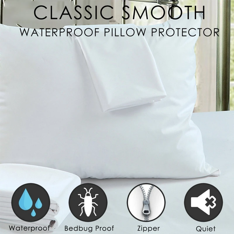 100 Waterproof Smooth Pillow Protector Pilowcase Anti Mites Bed Bug