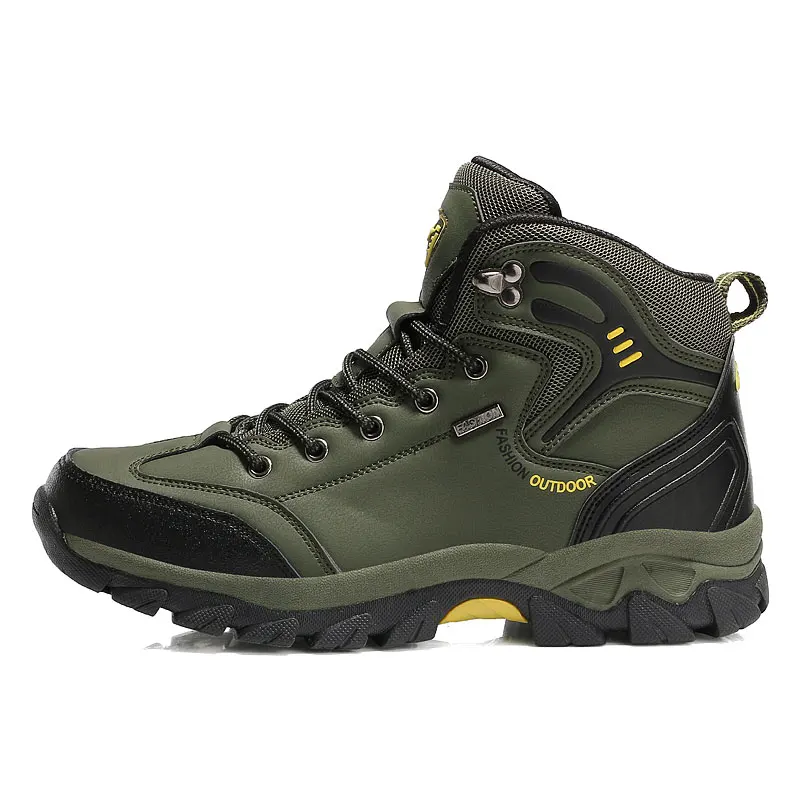 Зимняя обувь с высоким берцем для походов; мужские уличные водонепроницаемые дышащие кроссовки; нескользящие ботинки для походов и походов; обувь для альпинизма и охоты - Цвет: Dark green
