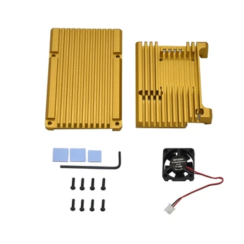 

for Raspberry Pi 4 Aluminum Alloy Case CNC Protective Cover Enclosure with Cooling Fan for Raspberry Pi 4 Model B(Gold)