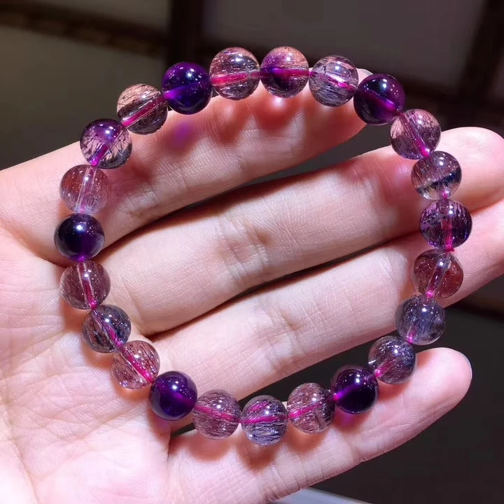

Natural Super Seven 7 Colorful Rutilated Quartz Crystal 8.2mm Clear Round Beads Bracelet Women Men Jewelry Certificate AAAAAA