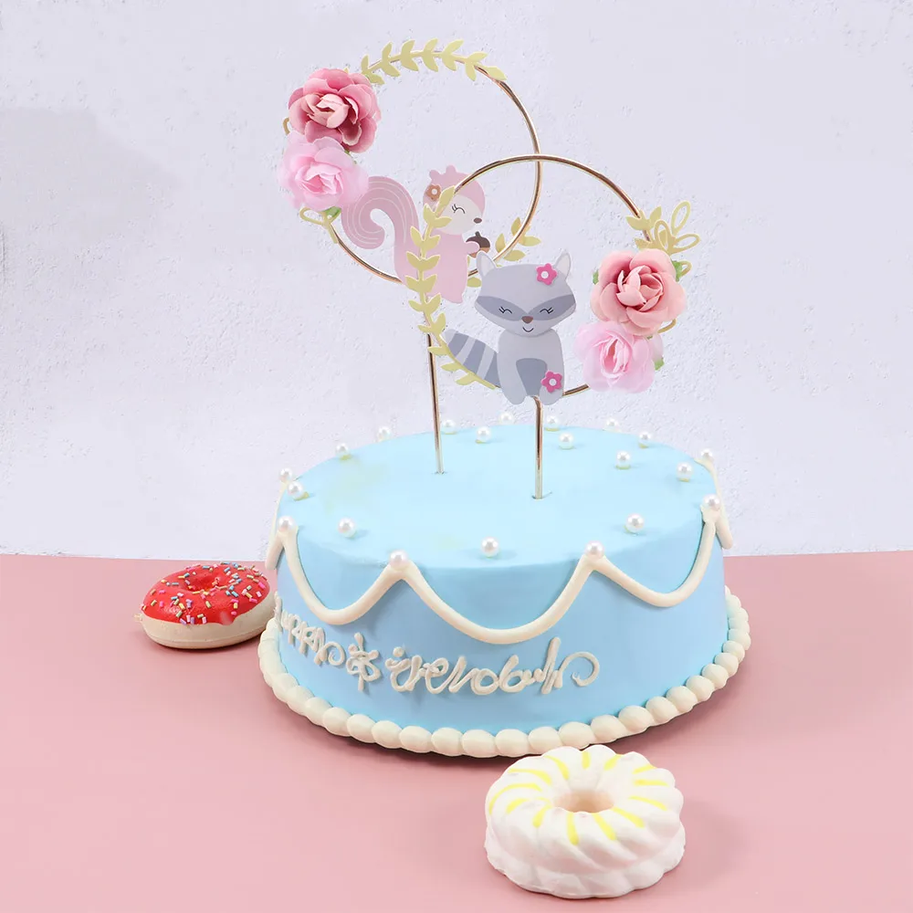 1 Pcs Beautiful Forest Animal Theme Cake Decoration Squirrel Flower Wreath Garland Cake Topper Child Birthday Party Supplies Cake Decorating Supplies Aliexpress