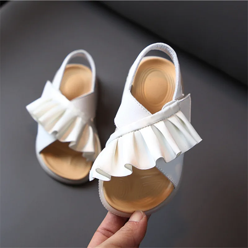 2021 New Summer Children's Sandals Leather Ruffles Toddler Kids Shoes Girls Princess Sandals Fashion Little Baby Shoes 21-30