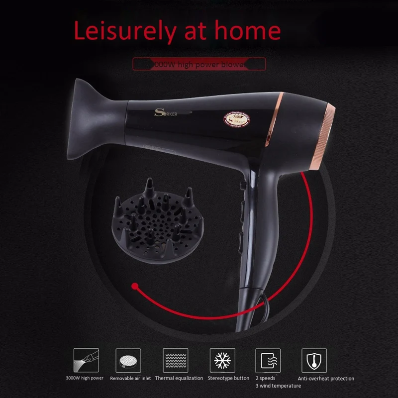 Surker Sk-63 фен Контроль температуры защита от перегрева 6-Регулировка скорости 3000 Вт высокой мощности Мощность горячей и воздуходувка холодного воздуха с