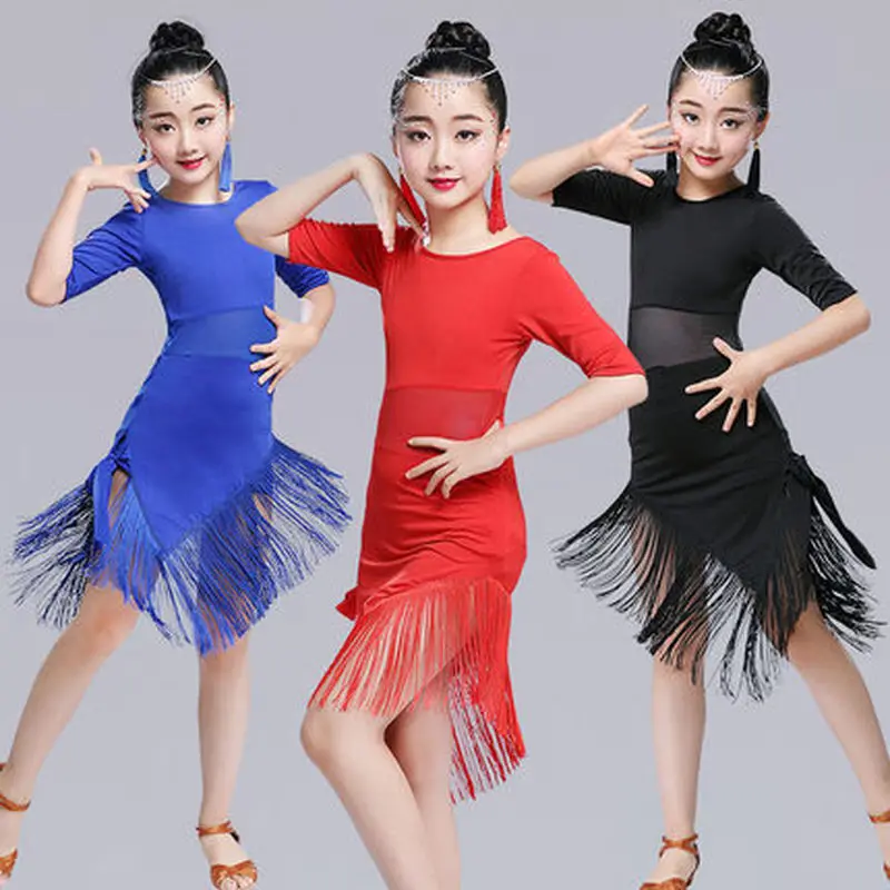 

Latin Dance Dress For Girls ChildrenTassel Salsa Tango Ballroom Dancing Dress Competition Costumes Kids Practice Dance Clothing
