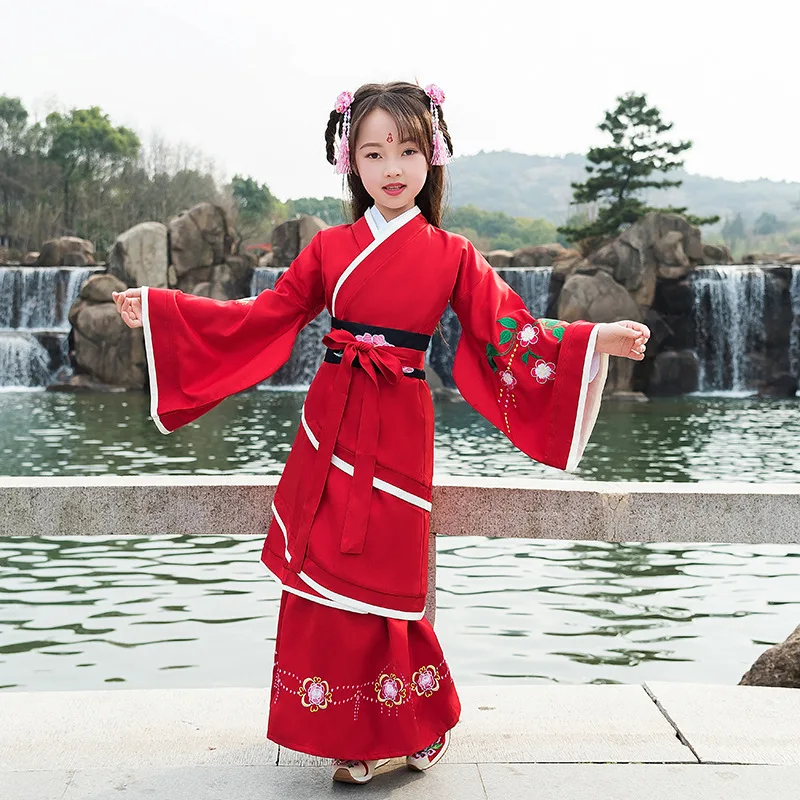 Новое платье Hanfu для маленьких девочек; платье принцессы; костюм с вышивкой в стиле Тан; Классический танцевальный костюм; платье феи для китайского народного танца; SL2084 - Цвет: as picture