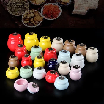 

10Pcs Ceramic powder jar small pill paste square cans stone saffron saffron sealed cans mini portable rouge storage tank