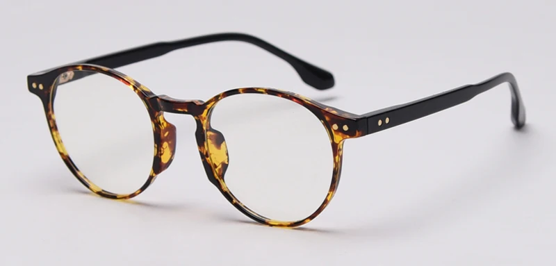 leopard with clear Peekaboo ретро синий светильник, блокирующие очки, круглая оправа tr90, заклепки, мужские очки, прозрачный светильник, унисекс - Цвет оправы: leopard with clear