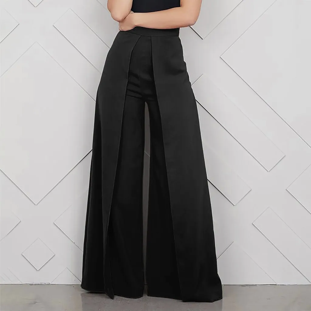 Pantalones de mujer, женские модные однотонные свободные широкие брюки с высокой талией на молнии, длинные брюки, женские летние штаны