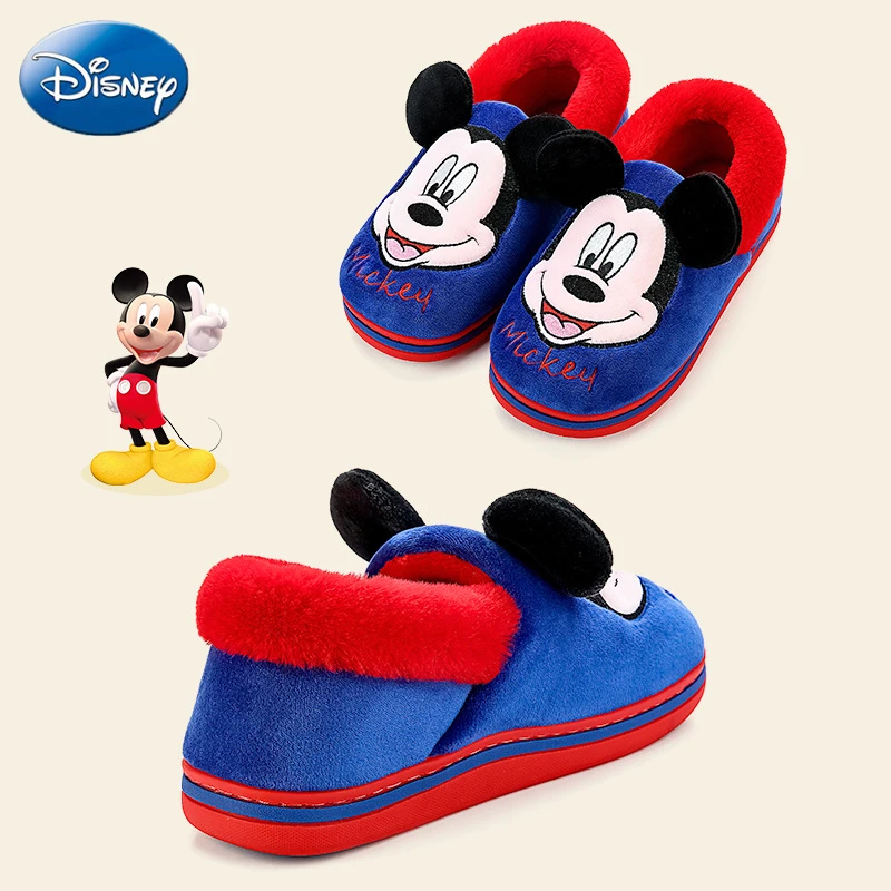 Disney/Детские домашние тапочки для девочек; тапочки с Минни Маус И Микки; Новинка; теплые Нескользящие домашние тапочки для мальчиков и девочек с Микки Маусом; сезон осень-зима