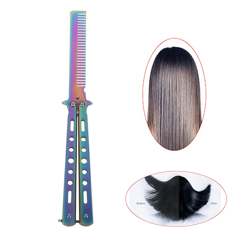 

Foldable Stainless Steel Comb Practice Training Butterfly Knife Comb Beard & Moustache Brushes Hairdressing Styling Tool