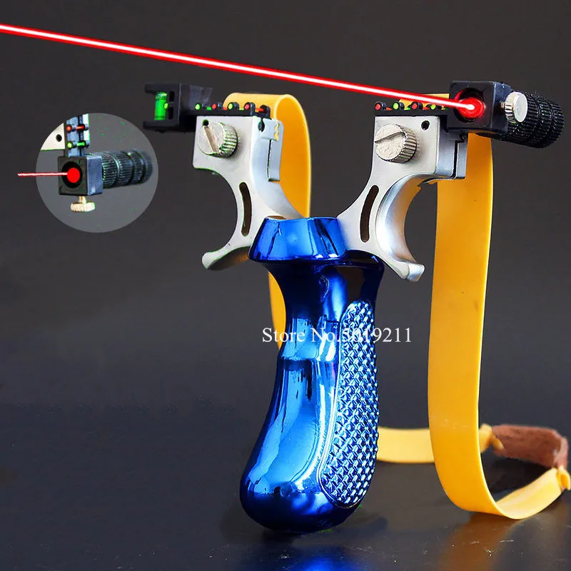 

Hunting Slingshot with Laser Light Sight Level Outdoor Shooting with Flat Rubber Band Powerful Sling Shot