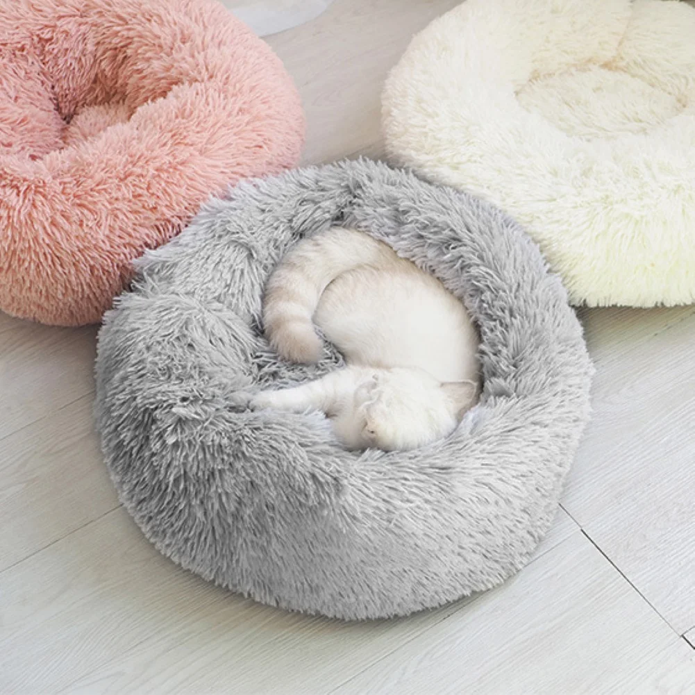 Зимняя круглая мягкая плюшевая подушка для домашних животных, собак, щенков, кошек, теплый спальный домик для питомника