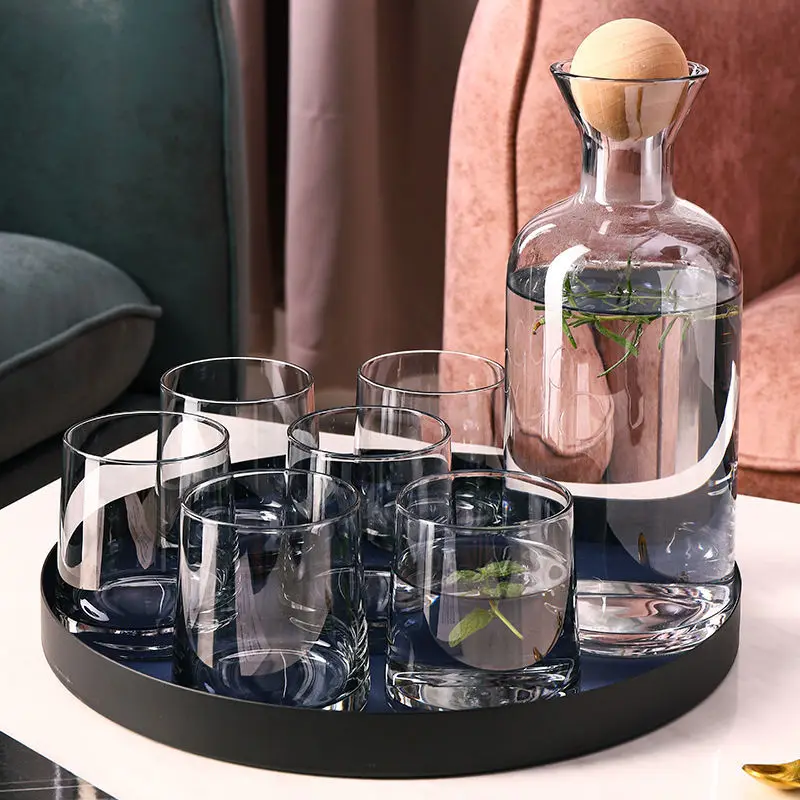 Glass Water Pitcher Cold Water Jug Kettle with Wood Lid Jarra Agua Cristal Household Luxury Drinkware Juice Bottle Wine Glasses, jarra agua cristal - Vimarsana News