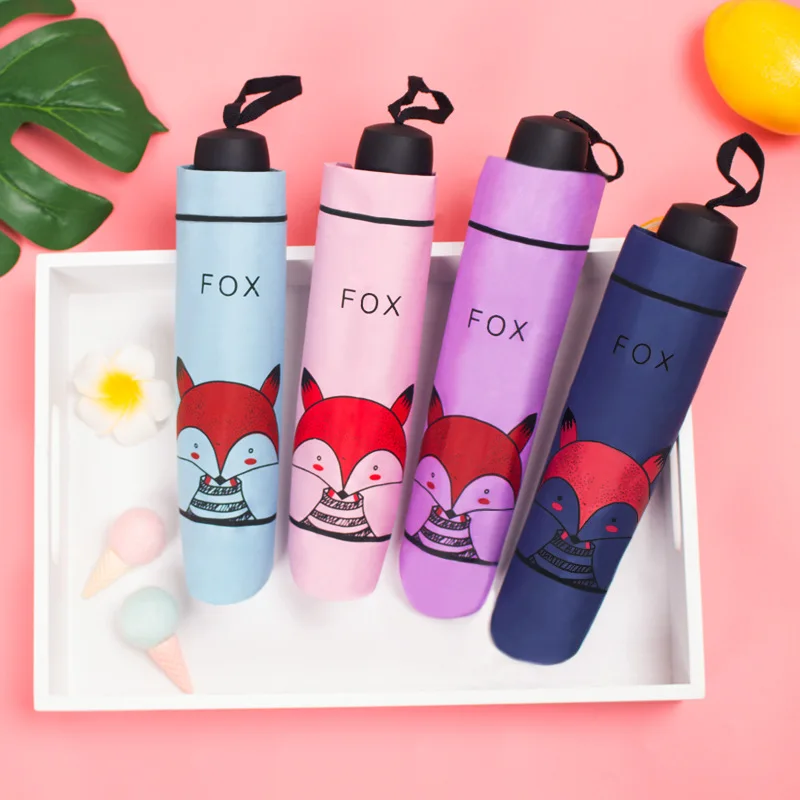 Cartoon Student Sunny Tri-Fold Umbrella Japanese Hipster Cute Vinyl Sunscreen Folding Parasol Rain Women | Дом и сад