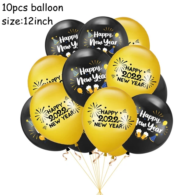 Happy New Year Decorations 2022 Christmas Balloons Decor Gold Black Disposable Tableware For Home New Year's Eve Party Ornaments B04-10pcs