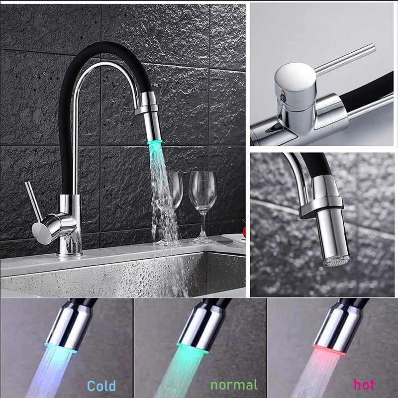Brass Hot And Cold Water Basin Faucet Rotating LED Kitchen Sink Faucet Universal Faucet