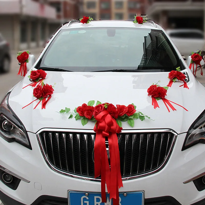 B-RED Новое свадебное украшение автомобиля искусственный цветок шелковые цветы розы и дверная ручка - Цвет: B-RED