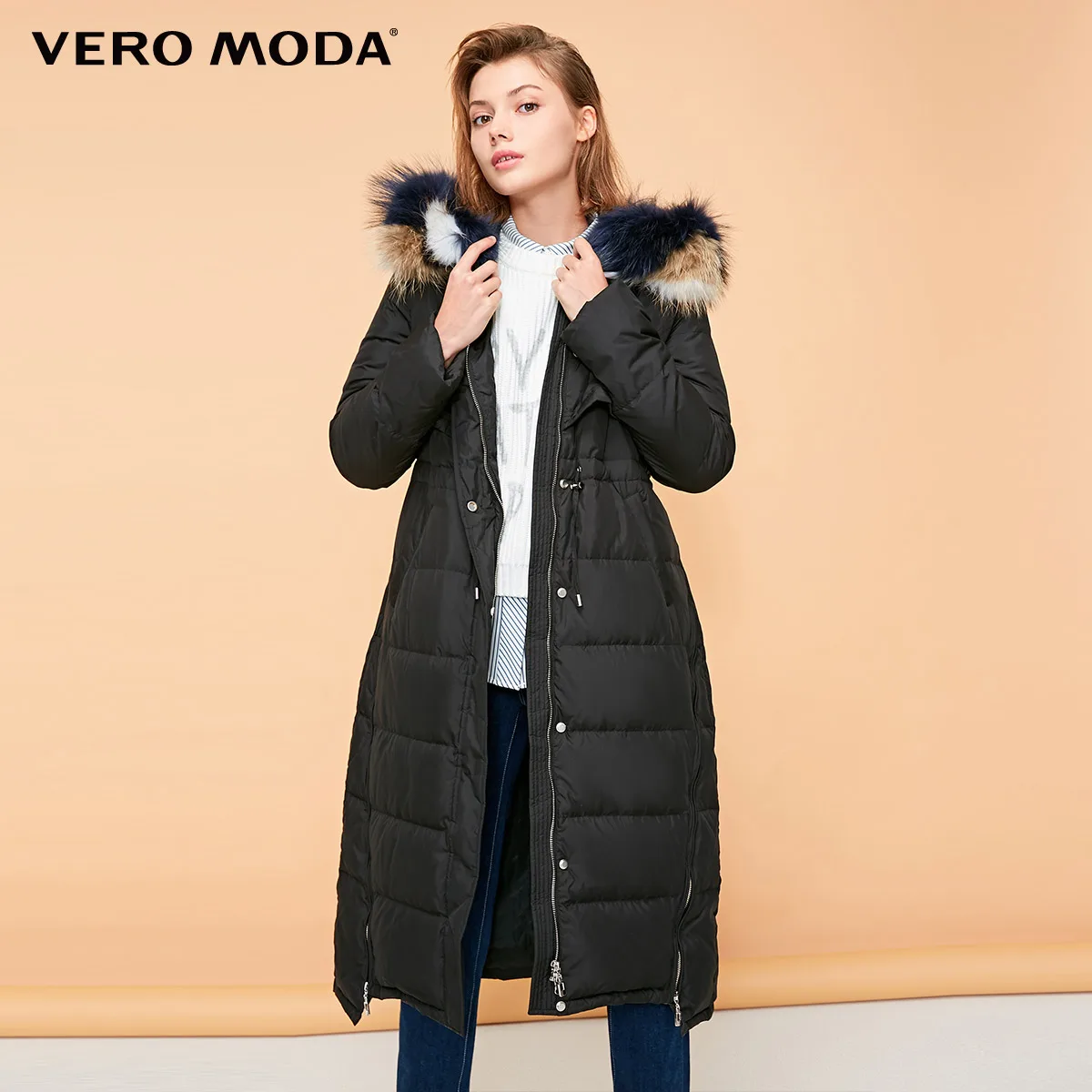 Black Vero Moda женский 90% белый утиный пух цвет енота мех длинный пуховик парка пальто | 318412510 - Цвет: Black