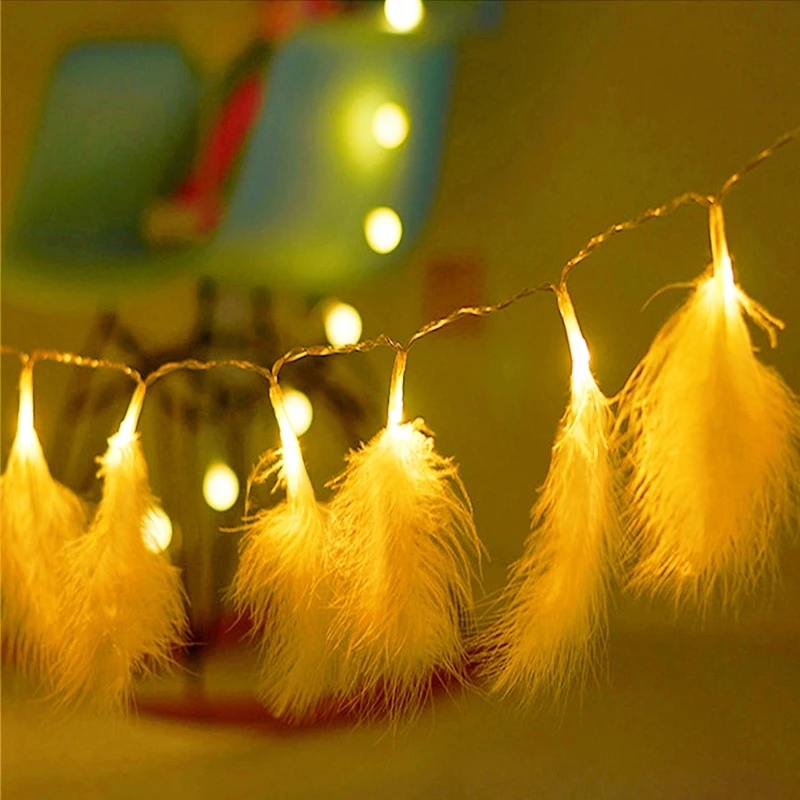 

Christmas Led Strip Light Feather String Light Fairy Curtain Light Copper Wire Bedroom Romantic Decoration Lamp Battery Operated