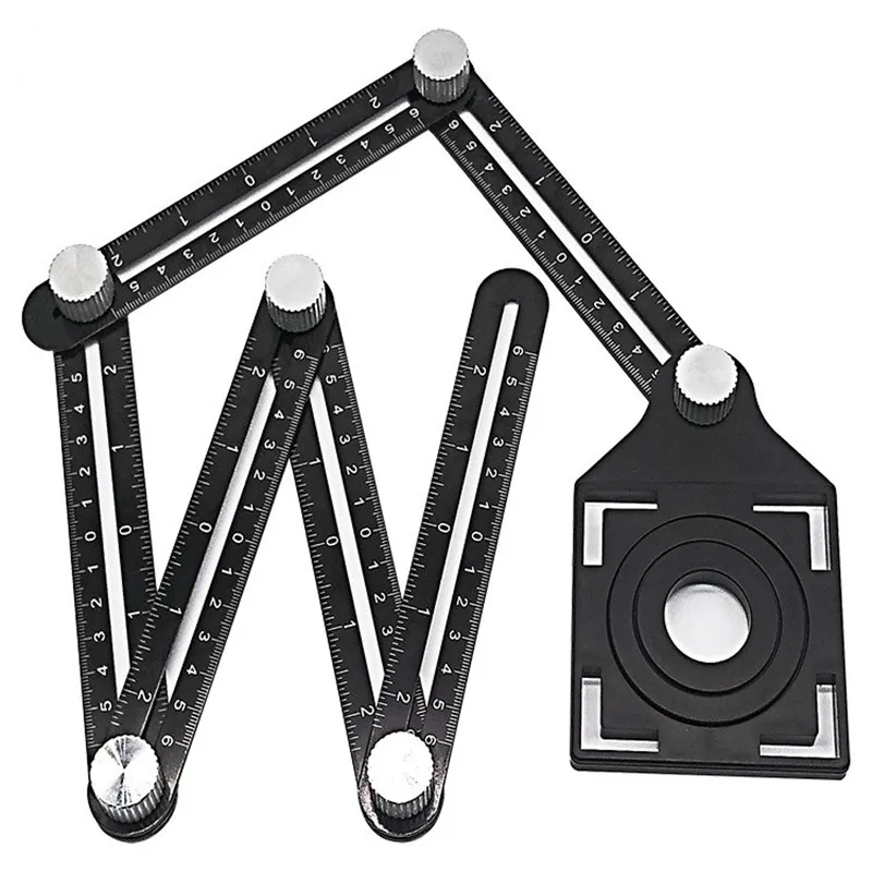 Useful Tile Hole Locator Adjustable Tool Masonry Glass Fixed Angle Measuring Ruler Universal Angular Template 4/6/12 slides/fold