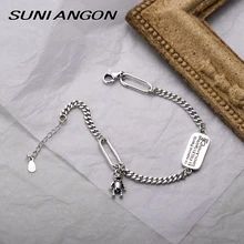 Милый медвежонок, кулон, браслет, 925 пробы, серебро, маленькая буква с изображением рыбки, браслет, закругленный, квадратный, звено, блок, Модный женский браслет