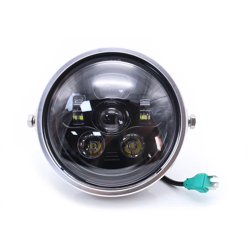 Универсальный 7-дюймовый светодиодный налобный фонарь для мотоцикла, DC 12 В, модный налобный светильник для скутера, 7 дюймов, светодиодный передний светильник, ретро черный налобный светильник - Цвет: Серебристый