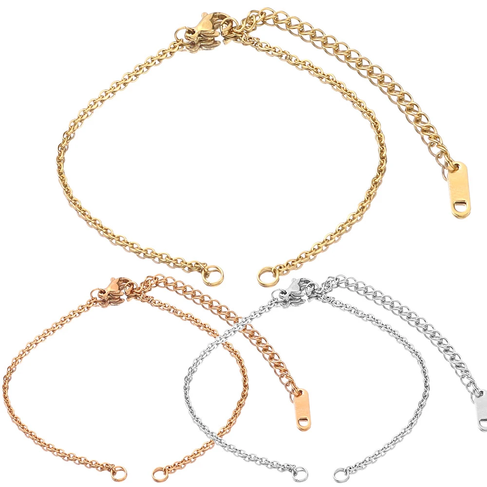 5pcs Lot Stainless Steel Bracelet Jewelry Making Supplies Adjustable Cuban With Extension Chain