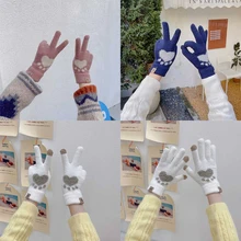 Inverno manter quente bonito gato pata luvas outono luvas femininas touchscreen split dedo luva velo ao ar livre à prova de frio luvas meninas