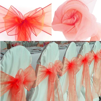 

25pcs/Set High Quality Organza Chair Sashes Wedding Chair Knot Cover Chairs Bow Band Belt Ties For Weddings Banquet Decoration