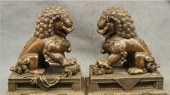 

ymy913+++10" Chinese Bronze Copper FengShui BiXie Guard Wealth Foo Fu Dog Lion Statue Pai