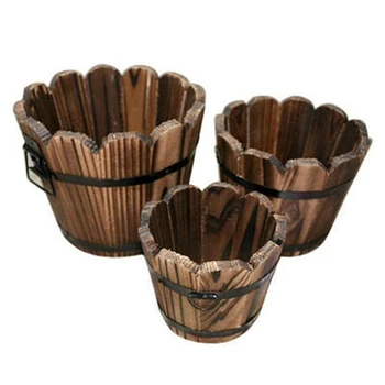 

3-Piece Set of Wooden Barrel Decoration Flower Home Succulent Flower Pot Home Wooden Flower Pot Decoration