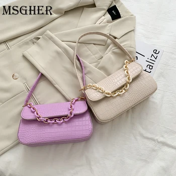 

Stone Pattern PU Leather Armpit Bag For Women 2020 Solid Color Metal Chain Shoulder Handbags Female Travel Fashion Hand Bag