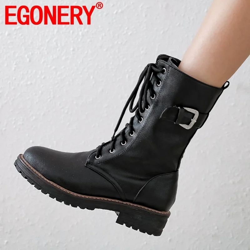 

EGONERY 2019 winter warm new ankle boots outside casual comfortable cross-tied zip mid heels platform women shoes drop shipping
