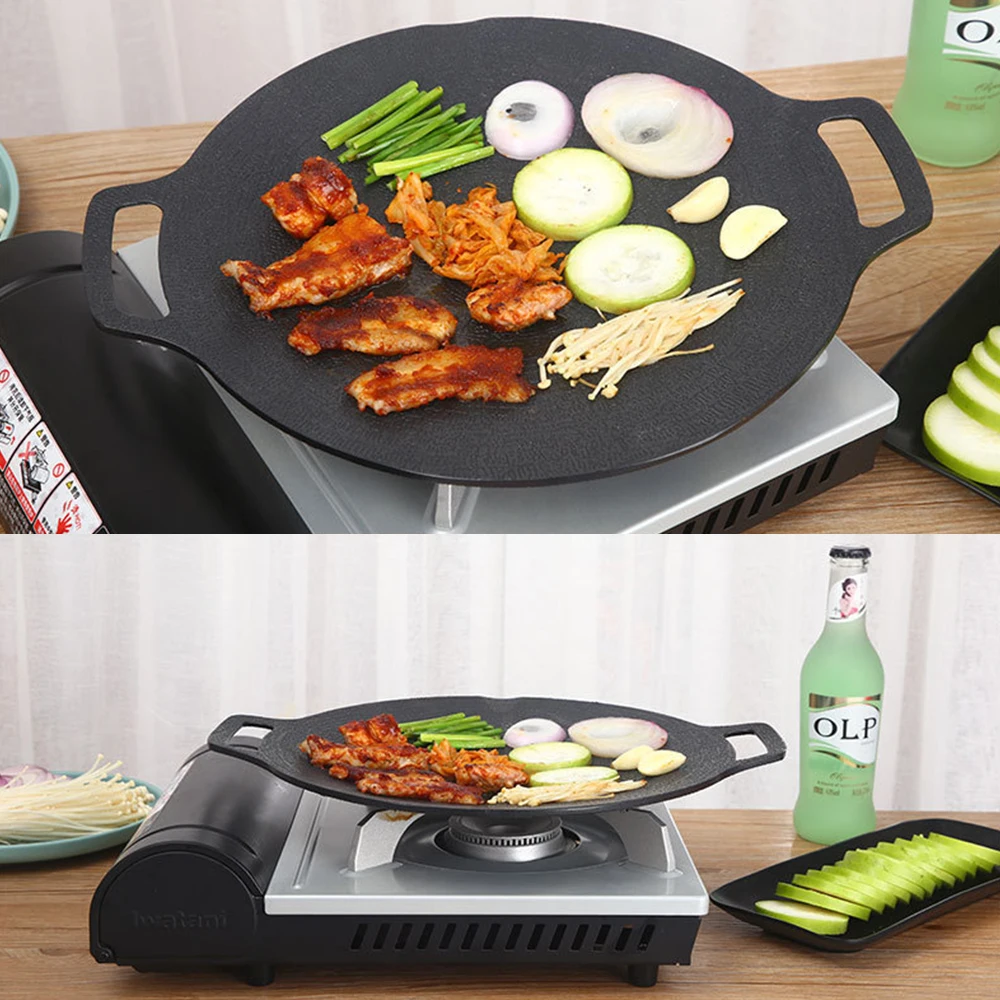 38Cm Thick Cast Iron Frying Pan Flat Pancake Griddle Non-Stick Bbq Grill  Induction Cooker Open Flame Cooking Pot