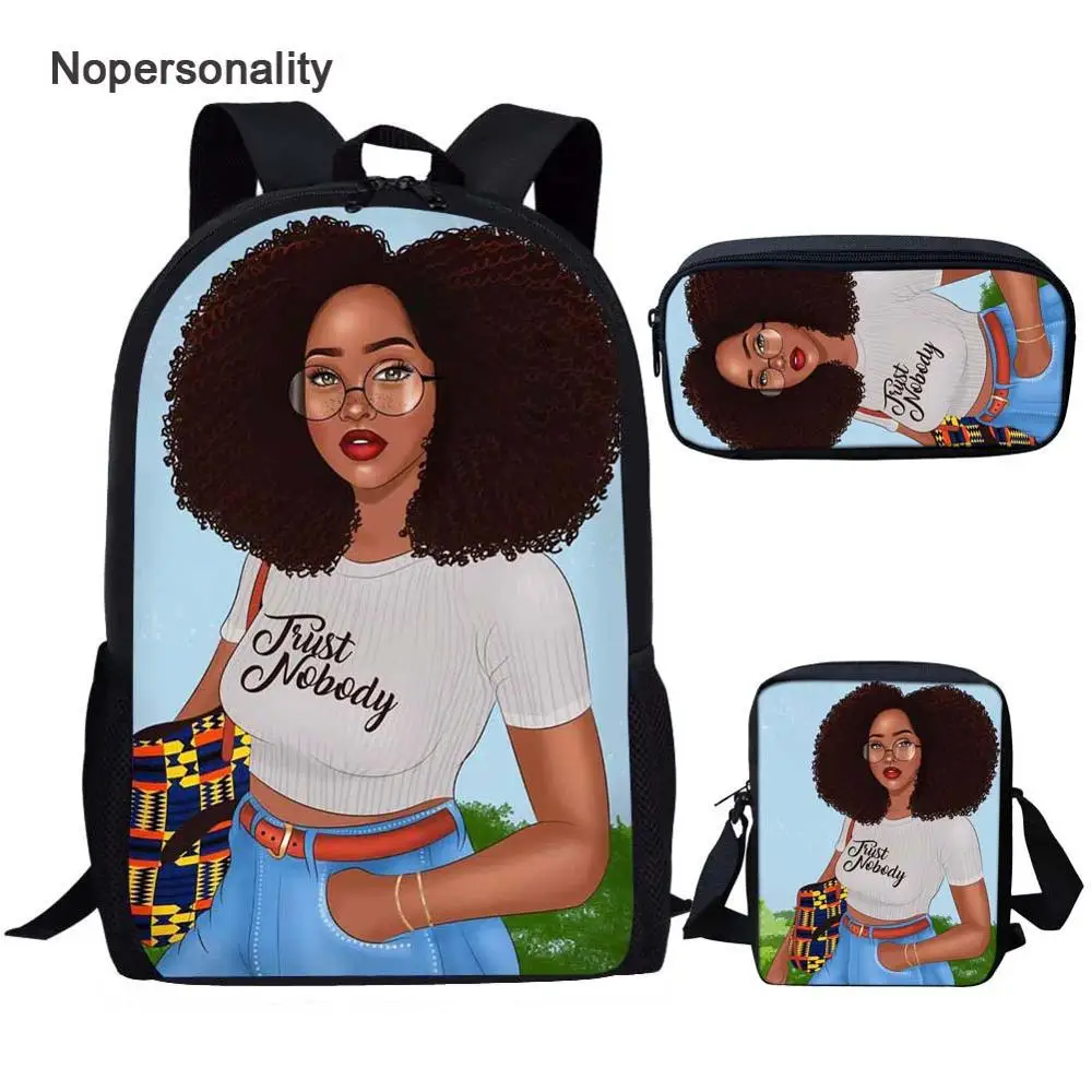 

Nopersonality 3 Piece Student Bagpack Sets Unique Black Queen African American Backpacks Afro Girl Magic Bookbags for Children