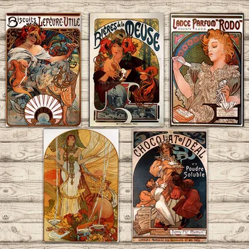 

Beer Chocolate Biscuits AD Alphonse Maria Mucha Classic Vintage Kraft Posters Canvas Paintings Wall Stickers Bar Home Decor Gift