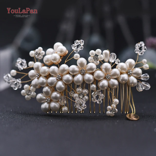 TOPQUEEN HP77 Wedding Tiara Bridal Combs Rhinestone Wedding Headwear Wedding Hair Accessories Bridal Headdress Wedding Hair Comb HP05-Gold