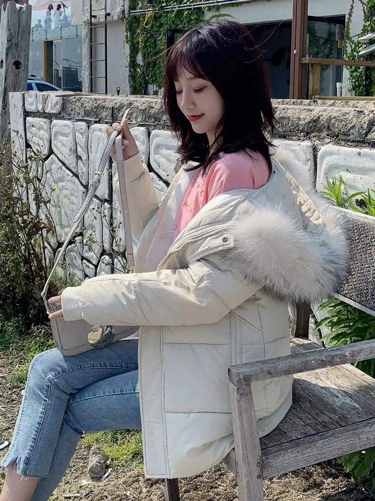 new winter Big fur collar parka women down cotton jacket and thicker cotton jacket for women Hoodies Loose Parka