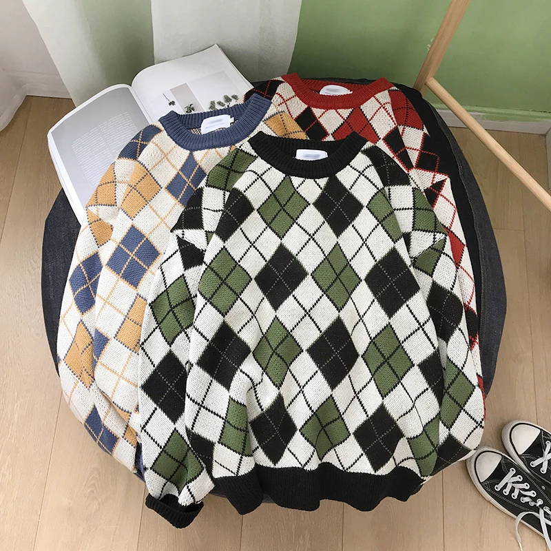 Winter New Sweater Men Warm Fashion Retro Casual Plaid Knit O-neck Pullover Man Streetwear Wild Loose Long-sleeved Sweater M-2XL Winter New Sweater Men Warm Fashion Retro Casual Plaid Knit O-neck Pullover Man Streetwear Wild Loose Long-sleeved Sweater M-2XL